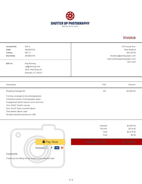 photography invoice examples